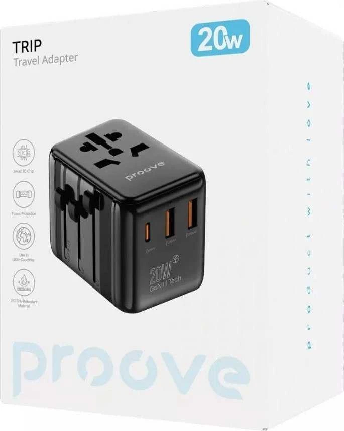 Verk Įkraunamas adapteris kelioniniam kištukui JAV JK ES 2x USB 1x USB-C 20W