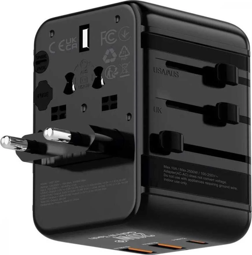 Verk Įkraunamas adapteris kelioniniam kištukui JAV JK ES 2x USB 1x USB-C 20W