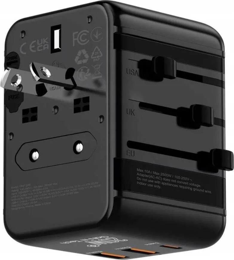 Verk Įkraunamas adapteris kelioniniam kištukui JAV JK ES 2x USB 1x USB-C 20W