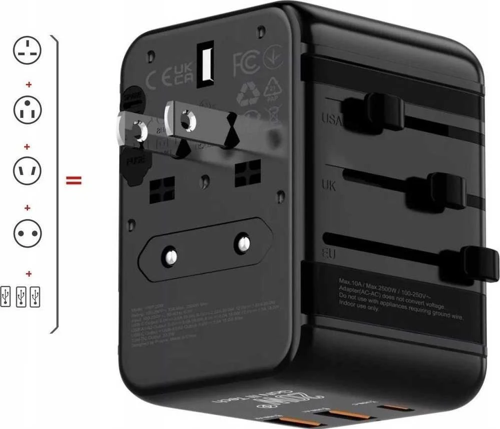 Verk Įkraunamas adapteris kelioniniam kištukui JAV JK ES 2x USB 1x USB-C 20W