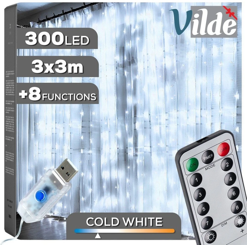 Verk Girlianda- užuolaida Vilde 300 LED su pultu 3 m