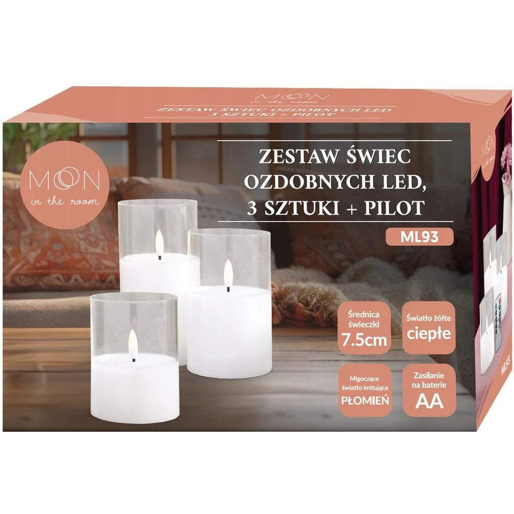 Verk Lamex Dekoratyvinis LED žvakių rinkinys 3 vnt. baltas stiklas + pultelis