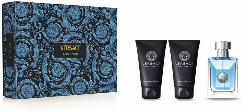 Versace Pour Homme rinkinys vyrams (EDT, 50 ml + balzamas po skutimosi, 50 ml + kūno ir plaukų šampūnas, 50 ml)