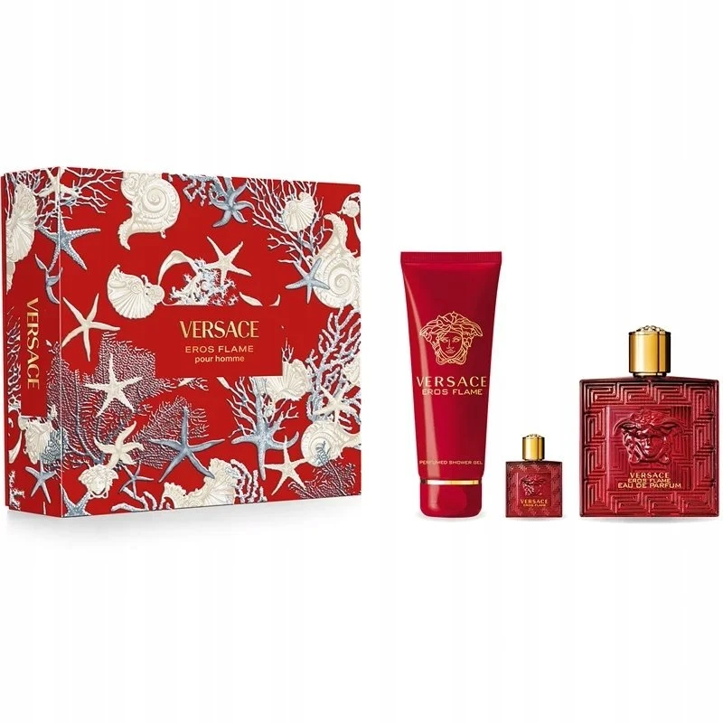 Rinkinys vyrams Versace Eros Flame (EDP, 100 ml + EDP, 5 ml + dušo želė, 150 ml)