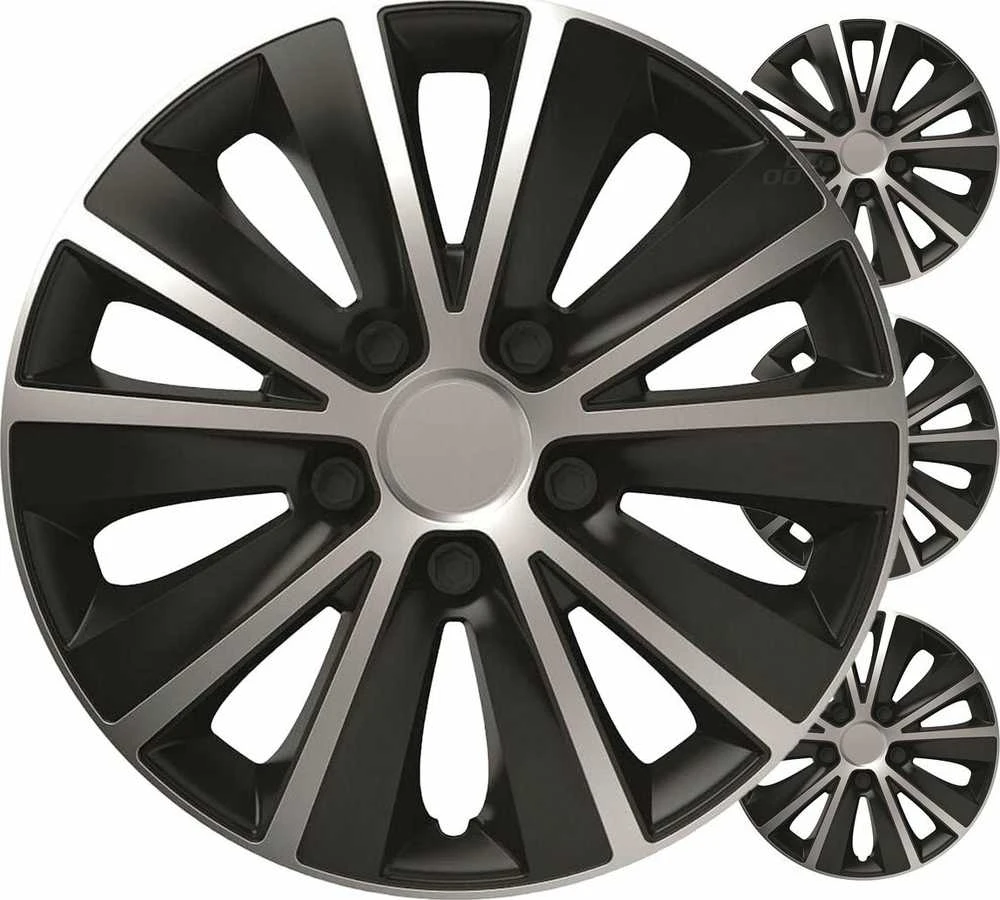 Versaco Ratų gaubtai 4 vnt. Rapide, juodi ir sidabriniai 16"
