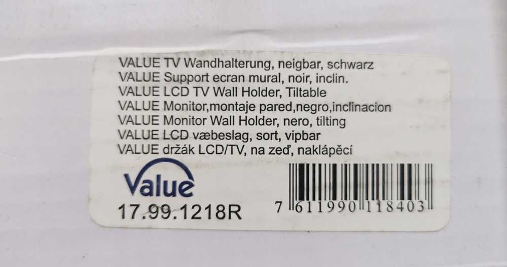 Vertė VALUE LCD televizoriaus sieninis laikiklis. Pakreipiamas