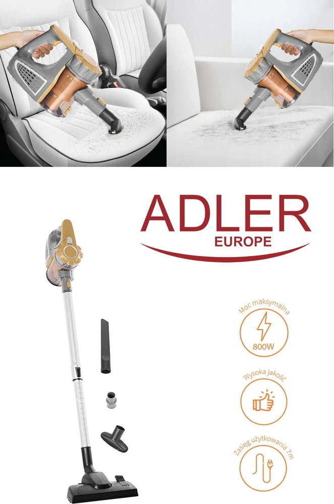 Adler dulkių siurblys | AD 7036 | Virvelinis veikiantis | Rankinis | 800 W | 220-240 V | Veikimo spindulys 6 m | Baltas | Garantija 24 mėn.
