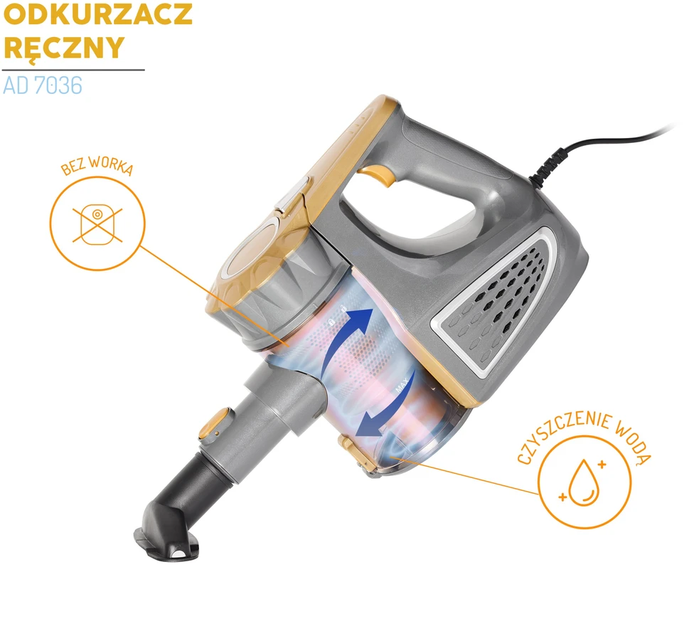 Adler dulkių siurblys | AD 7036 | Virvelinis veikiantis | Rankinis | 800 W | 220-240 V | Veikimo spindulys 6 m | Baltas | Garantija 24 mėn.