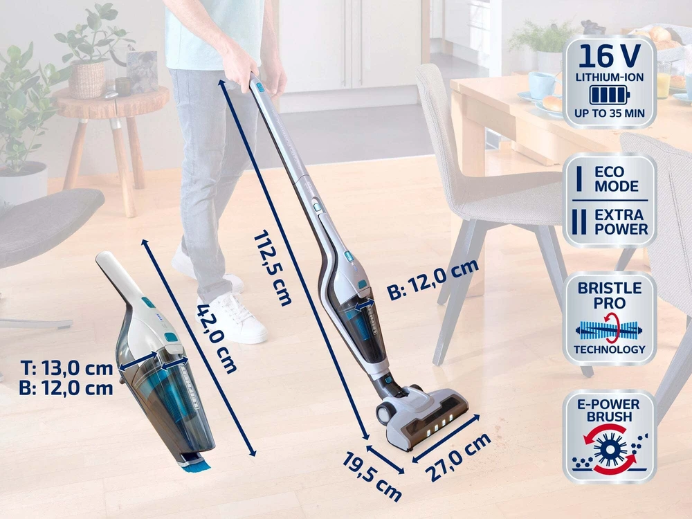 Dulkių siurblys Leifheit Rotaro PowerVac 2in1 2-in-1 stick vacuum Baterija Dry EPA Bagless Juodas, Mėlyna, Baltas