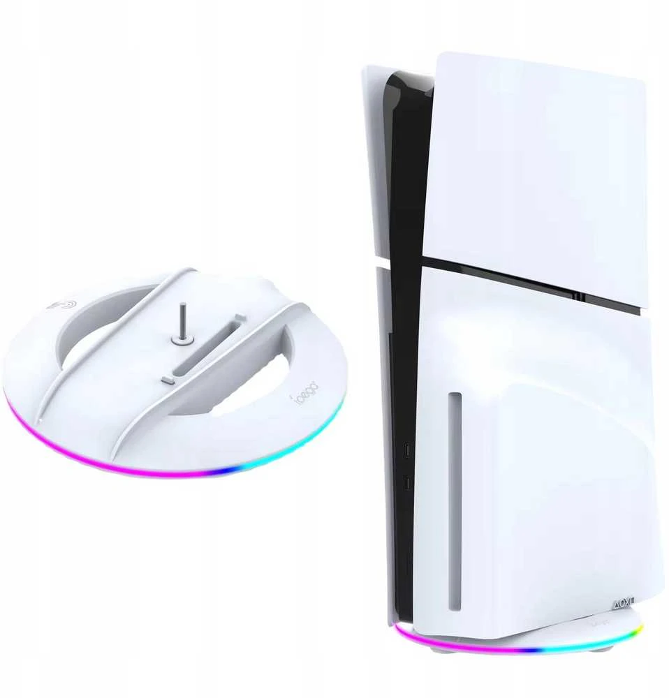 Dėklas „iPega P5S025S“ vertikalus stovas su RGB šviesa, skirtas „PS5 Slim“ / „PS5 Pro Baltas“