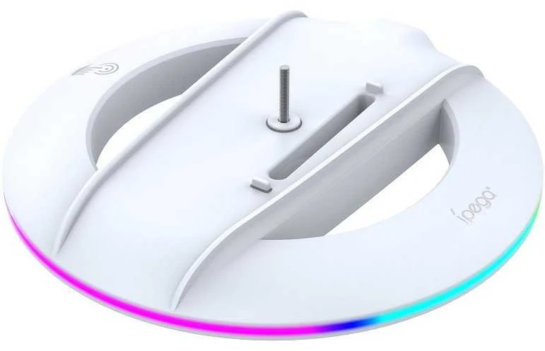 Dėklas „iPega P5S025S“ vertikalus stovas su RGB šviesa, skirtas „PS5 Slim“ / „PS5 Pro Baltas“