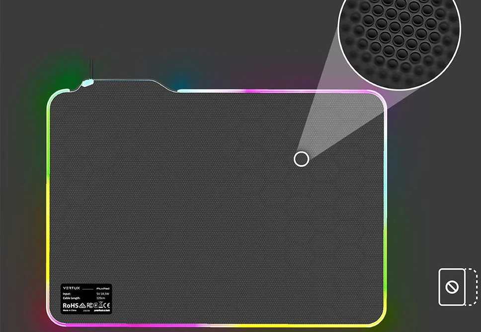 Vertux Vertux pelytės kilimėlis FluxPad Gaming apšviestas, atsparus vandeniui, lygus LED