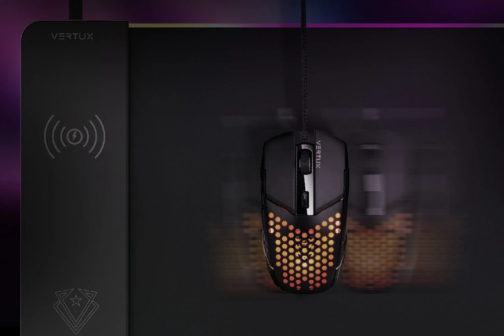 Vertux Vertux Pelės kilimėlis RAFTPAD-QI bemokslis įkrovimas 15 W apšviestas LED pagrindas pelėms