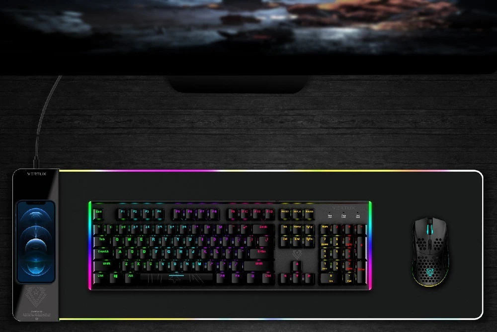 Vertux Vertux Pelės kilimėlis RAFTPAD-QI bemokslis įkrovimas 15 W apšviestas LED pagrindas pelėms