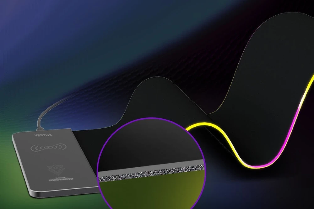 Vertux Vertux Pelės kilimėlis RAFTPAD-QI bemokslis įkrovimas 15 W apšviestas LED pagrindas pelėms