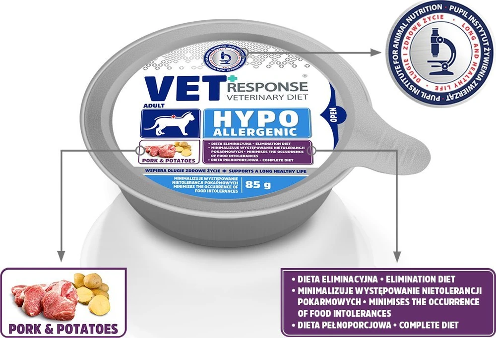 VET RESPONSE Hypoallergenic Pork – šlapias kačių maistas – 85g