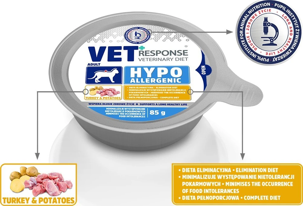 VET RESPONSE Hypoallergenic kalakutiena – šlapias kačių maistas – 85g