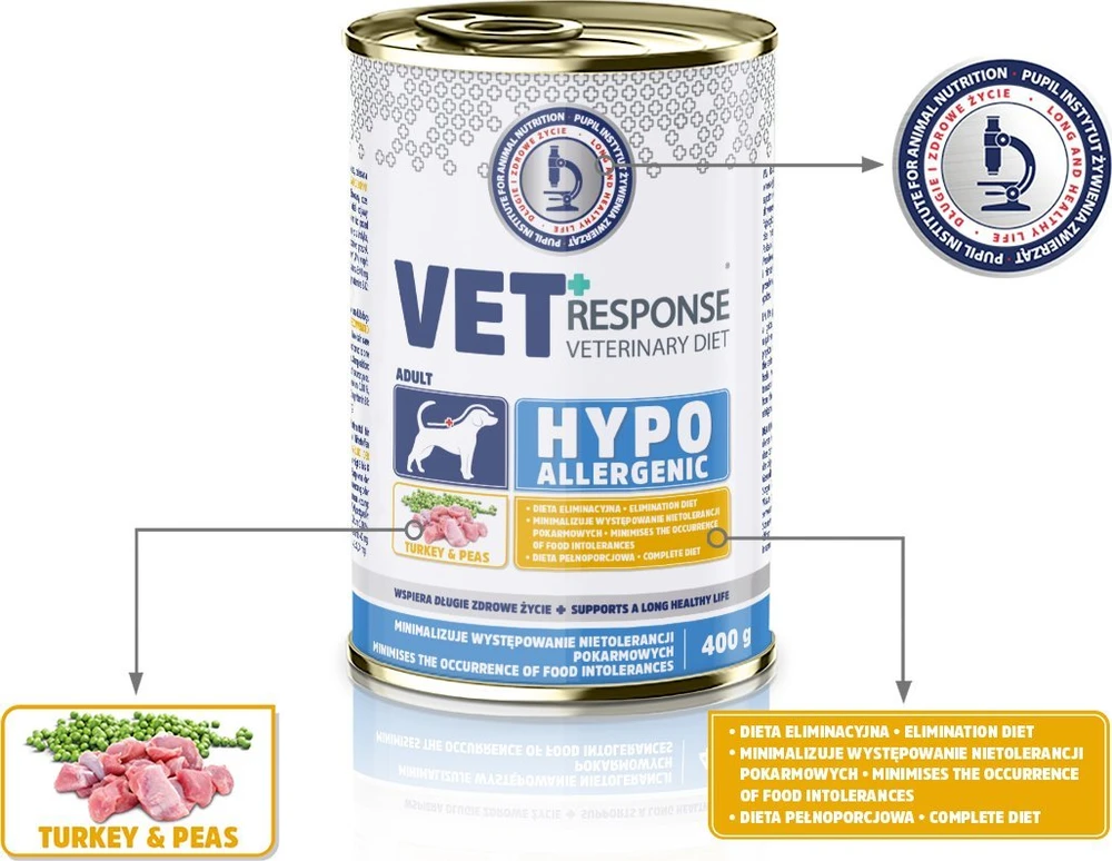 VET RESPONSE Hypoallergenic kalakutiena – drėgnas ėdalas šunims – 400g