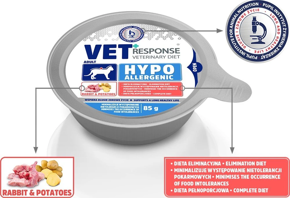 VET RESPONSE Hypoallergenic triušiena – šlapias kačių maistas – 85g