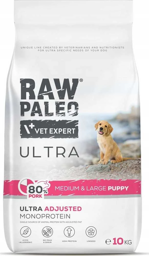 RAW PALEO Ultra Pork Medium & Large Puppy - sausas šunų maistas - 10 kg