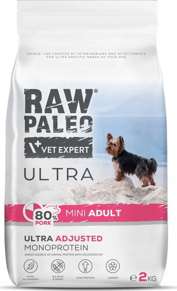 RAW PALEO Ultra Pork Mini Adult - sausas šunų maistas - 2kg