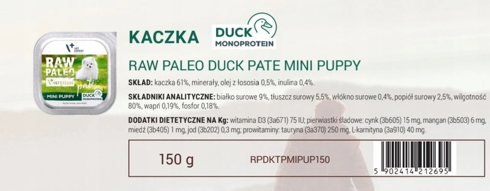 Vetexpert RAW PALEO Pâte Mini Puppy antiena – drėgnas ėdalas šunims – 150g