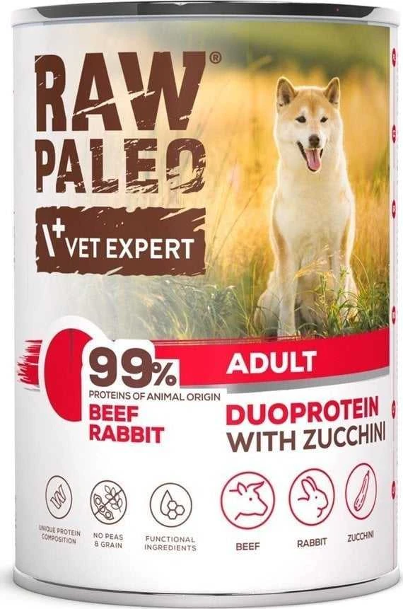 RAW PALEO Duoprotein jautiena & triušiena Adult - wet dog food - 400g