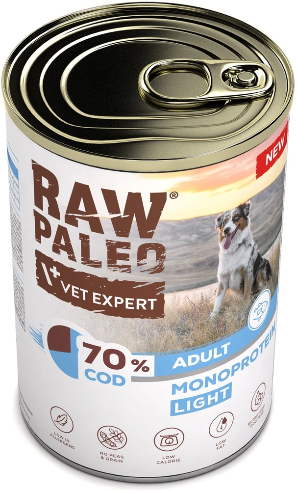 Šunų Maistas - VetExpert Raw Paleo Cod Light Monoprotein Drėgnas 400g
