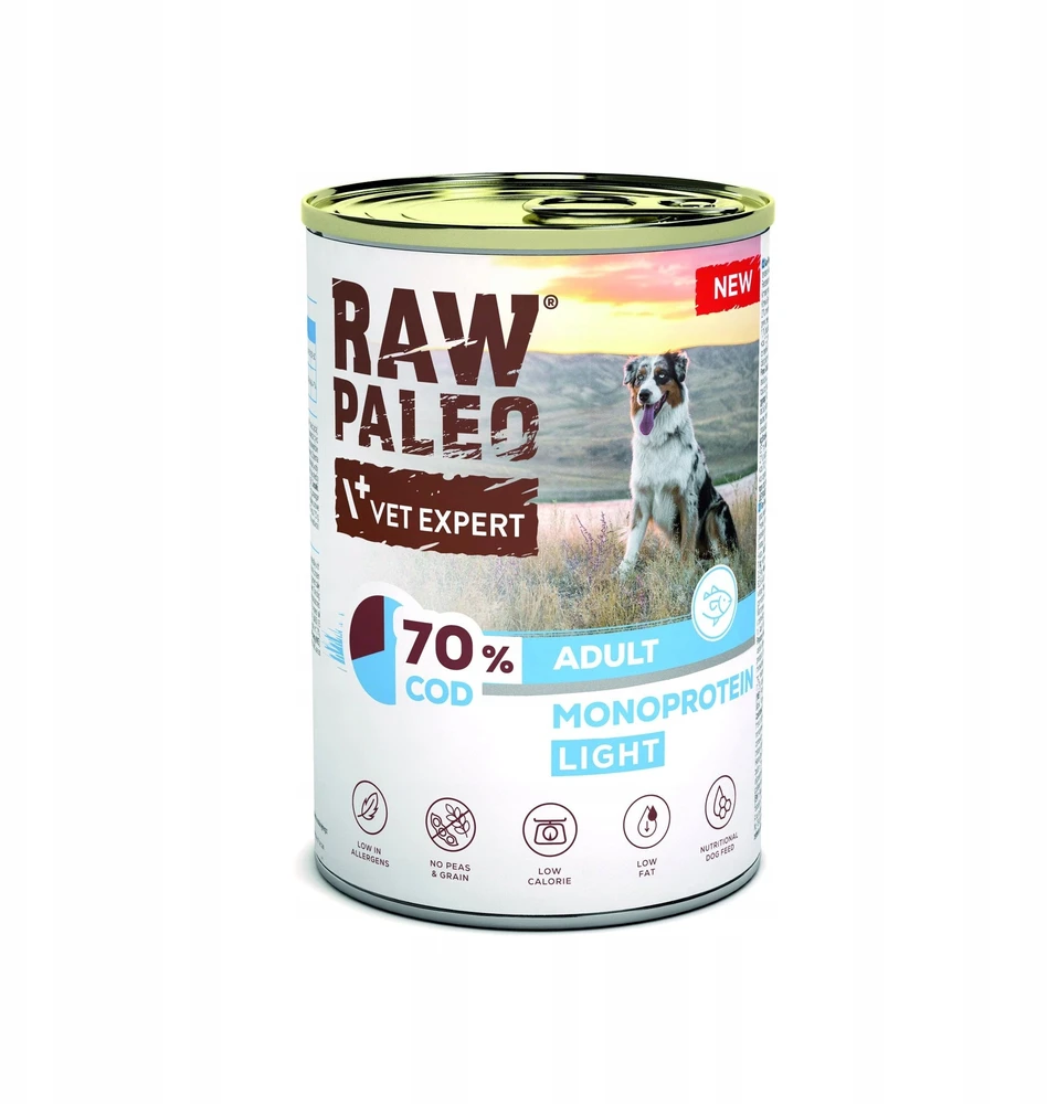 Šunų Maistas - VetExpert Raw Paleo Cod Light Monoprotein Drėgnas 400g