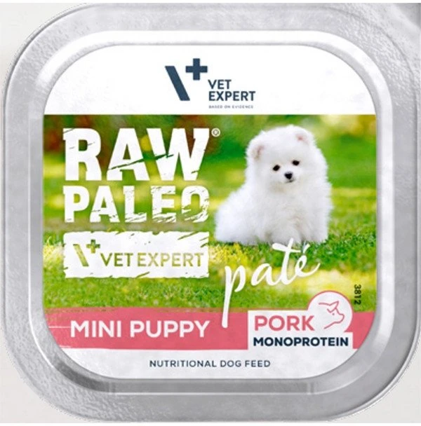 Vetexpert RAW PALEO Pâte Mini Puppy Pork – drėgnas ėdalas šunims – 150g