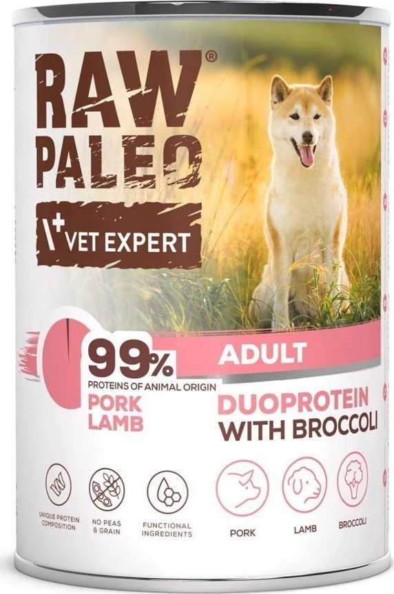 Vetexpert RAW PALEO Duoprotein Pork & ėriena Adult - wet dog food - 400g