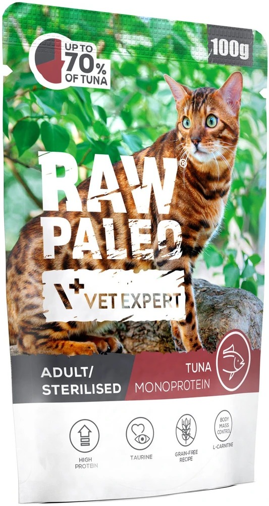 Kačių Maistas - VetExpert Raw Paleo Suaugusiųjų Sterilizuotas Tunas 100g