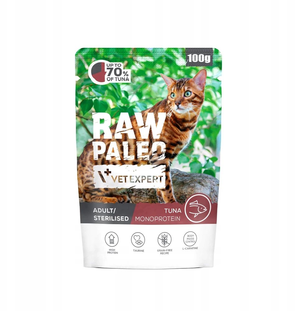 Kačių Maistas - VetExpert Raw Paleo Suaugusiųjų Sterilizuotas Tunas 100g