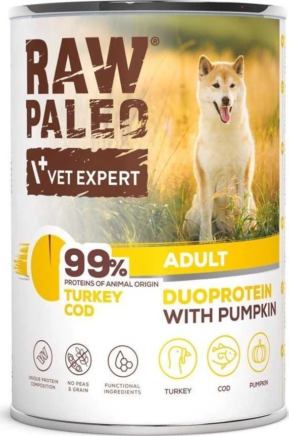 RAW PALEO Duoprotein kalakutiena & Cod Adult - wet dog food - 400g