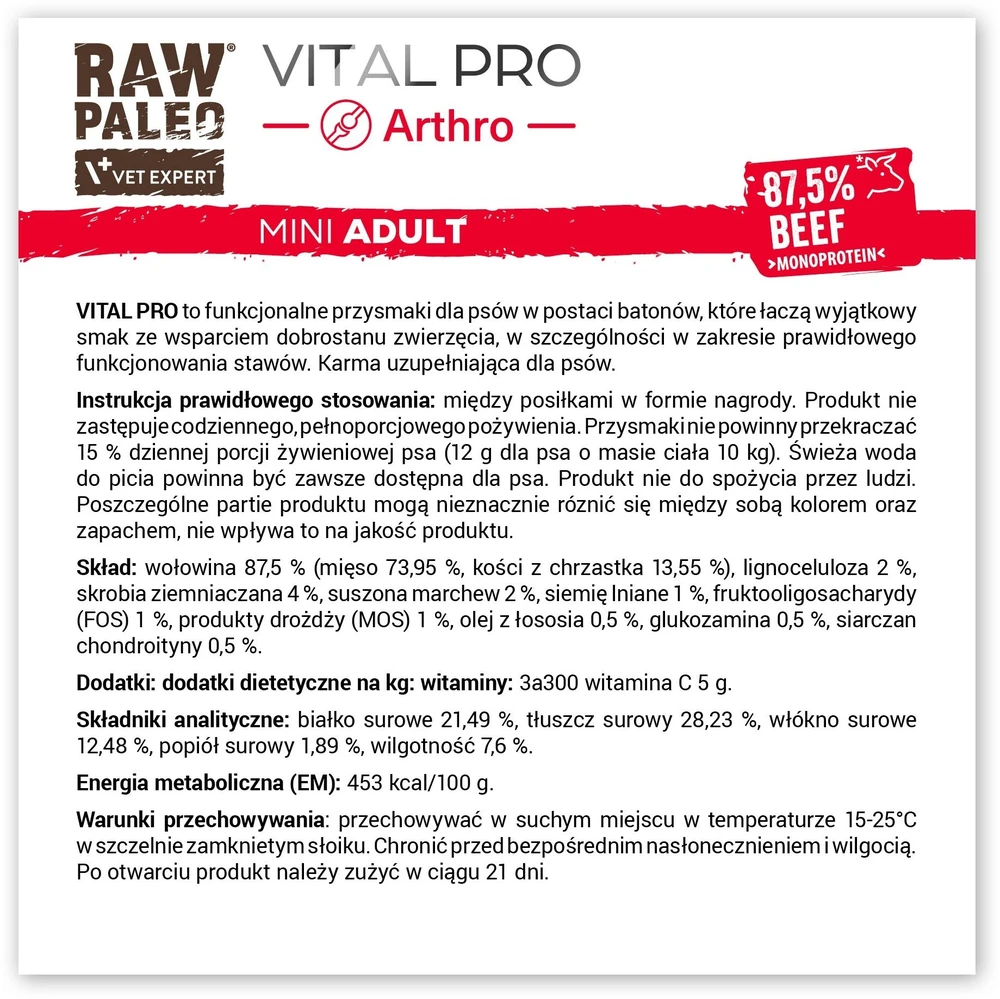 VetExpert Raw Paleo Vital Pro sąnariams jautiena mini 100 g