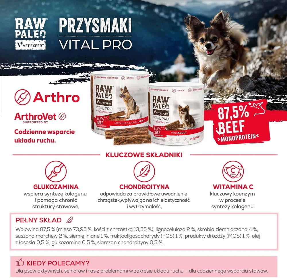 VetExpert Raw Paleo Vital Pro sąnariams jautiena vidutiniams dideliems šunims 100 g