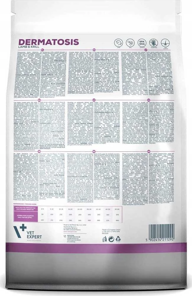 VET EXPERT Veterinary Diet Dermatosis Dog ėriena & Krill - dry dog food - 2kg