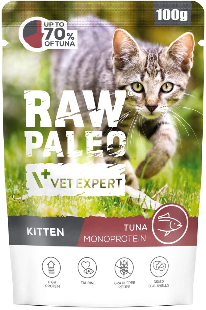 Kačių Maistas - VetExpert Raw Paleo Kačiukams Tunų Konservai 100g Be Gluteno