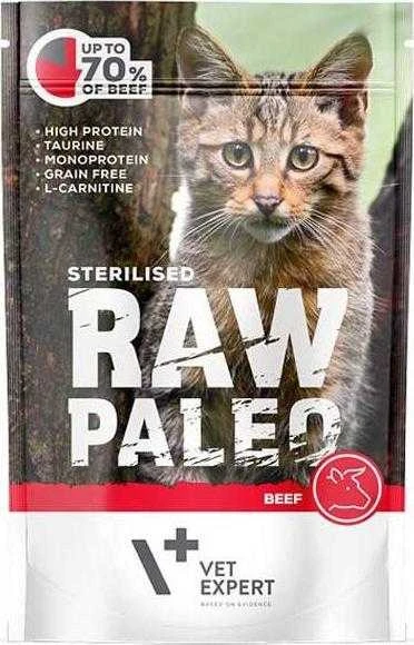 Vetexpert Drėgnas Kačių Maistas - RAW PALEO Suaugusių sterilizuotų kačių Jautiena 100 g