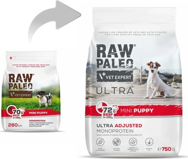 Vetexpert Šunų Maistas - RAW PALEO Ultra Mini Jautiena 750 g