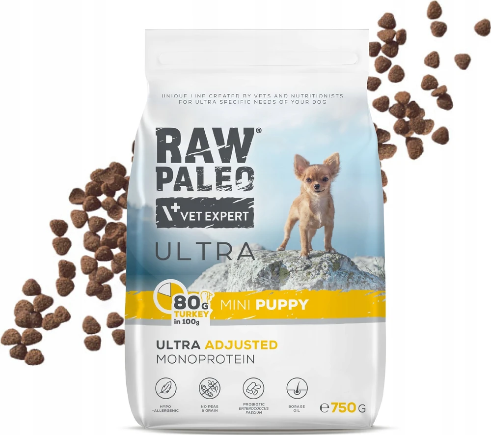 RAW PALEO Ultra Mini Puppy kalakutiena - sausas maistas šuniukams - 750 g
