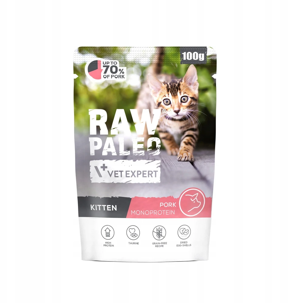 Kačių Maistas - VetExpert Raw Paleo Kačiuko Kiaulienos Drėgnas Maistas 100g