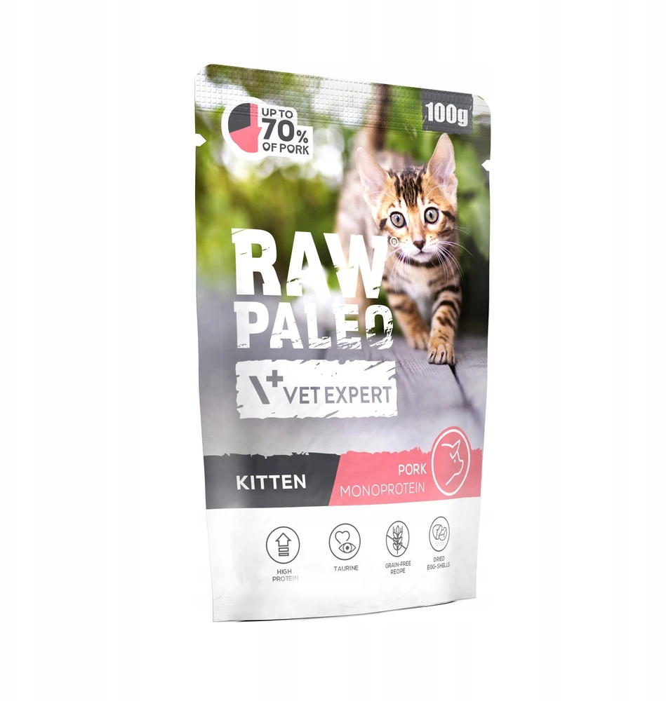 Kačių Maistas - VetExpert Raw Paleo Kačiuko Kiaulienos Drėgnas Maistas 100g