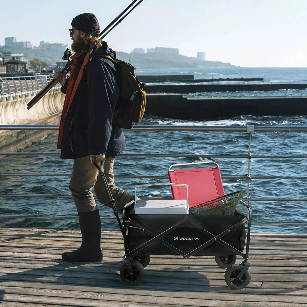 Vežimėlis Wozinsky WZP-100 pliažas, turistinis, sodo, patvarūs, platūs ratai, su apsauginis tinklelis iki 100 kg - juoda
