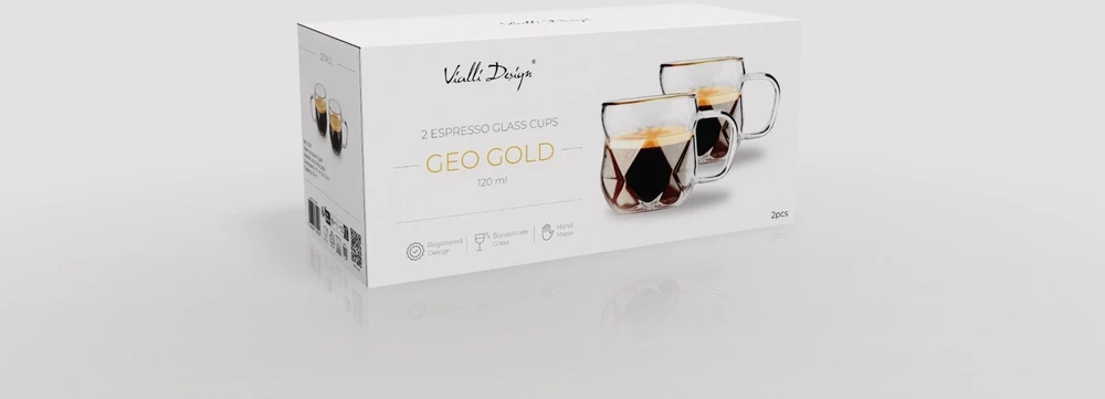 Vialli Design 2 filiżanki do espresso 120 ml Geo Gold (32118)