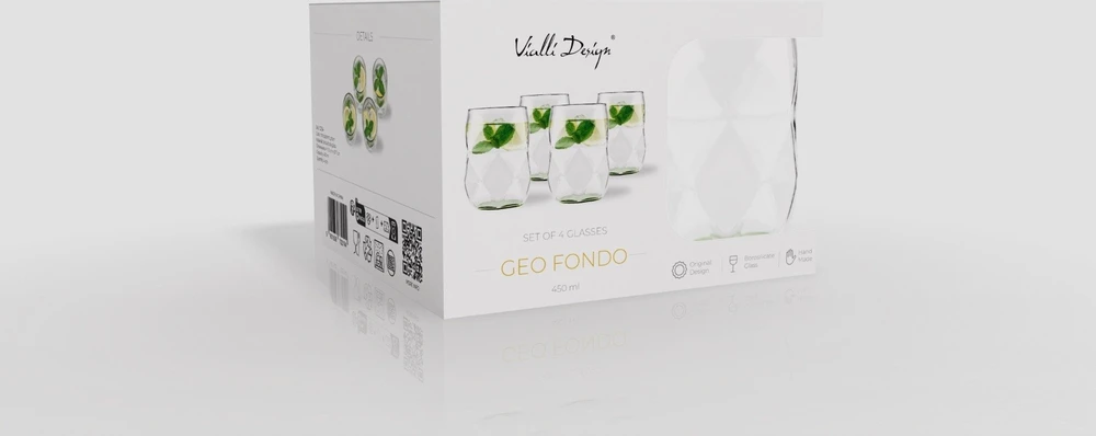 Vialli Design 4 stiklinės 450 ml žalios* Geo Fondo (32194)