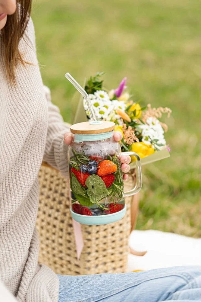 Vialli Design Fuori stiklainis su šiaudeliu 600 ml mėtinis 29859