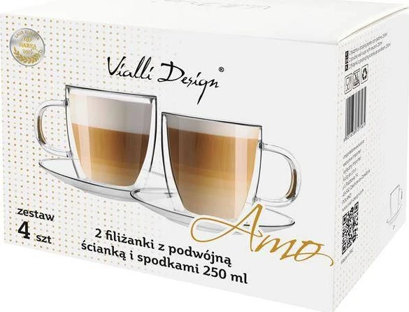 Vialli Design 2 termo stiklinės su padėkliukais, dvigubomis sienelėmis, 250 ml, Amo 27565