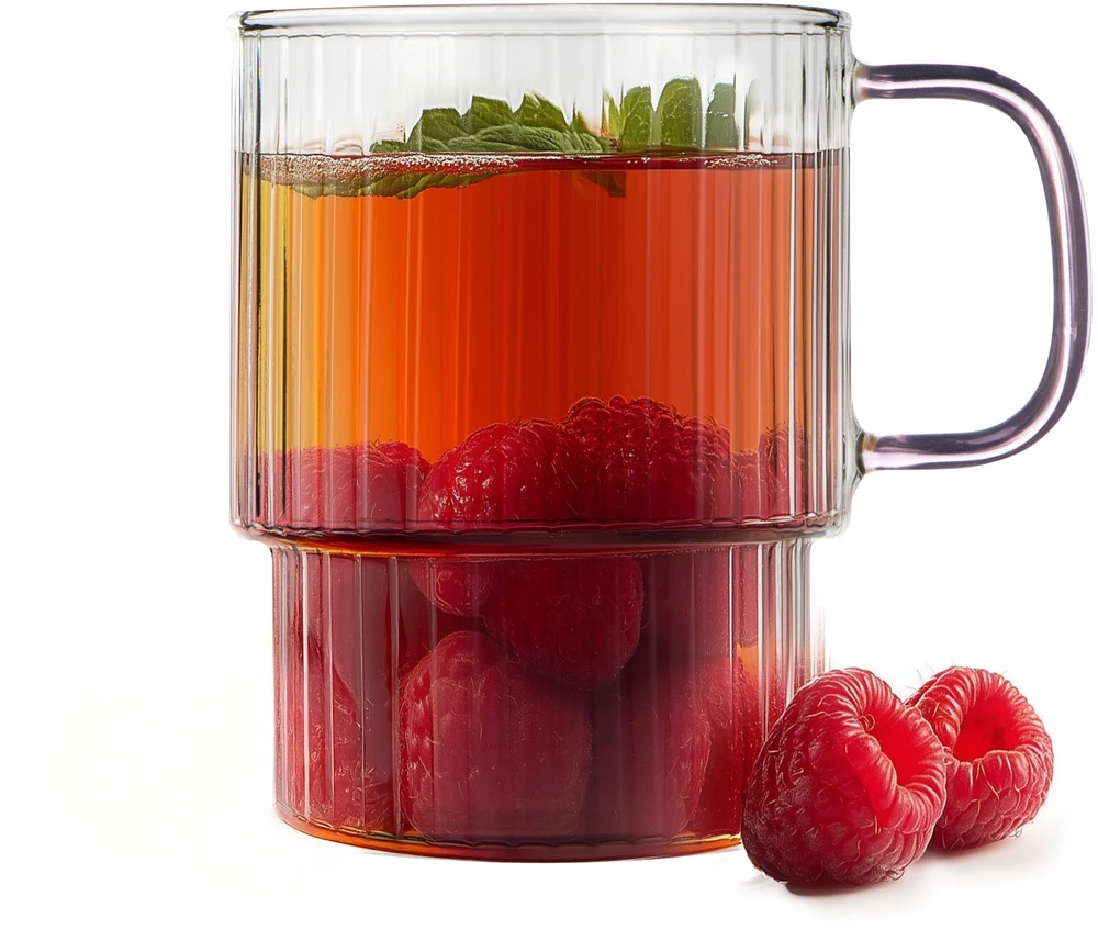 Vialli Design Puodeliai ir stiklinės Du briaunuoti stiklai su rožine rankena 350 ml (1821)