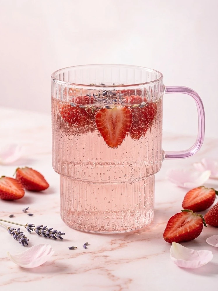 Vialli Design Puodeliai ir stiklinės Du briaunuoti stiklai su rožine rankena 350 ml (1821)